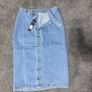 Denim Button-Front Skirt